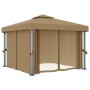 Cenador con cortina gris taupe aluminio 3x3 m de , Carpas y cenadores - Ref: Foro24-3068557, Precio: 435,76 €, Descuento: %