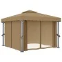 Cenador con cortina gris taupe aluminio 3x3 m de , Carpas y cenadores - Ref: Foro24-3068557, Precio: 477,18 €, Descuento: %