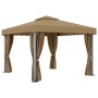 Cenador con cortina gris taupe aluminio 3x3 m de , Carpas y cenadores - Ref: Foro24-3068557, Precio: 435,76 €, Descuento: %