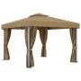 Cenador con cortina gris taupe aluminio 3x3 m de , Carpas y cenadores - Ref: Foro24-3068557, Precio: 477,18 €, Descuento: %