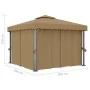 Cenador con cortina gris taupe aluminio 3x3 m de , Carpas y cenadores - Ref: Foro24-3068557, Precio: 477,18 €, Descuento: %