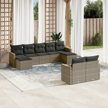 Set de muebles de jardín 9 pzas y cojines ratán sintético gris en Conjuntos de jardín | Comprar online en Foru.es