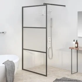 Mampara de ducha vidrio ESG semiesmerilado negro 115x195 cm de , Paredes y mamparas de ducha - Ref: Foro24-151875, Precio: 19...