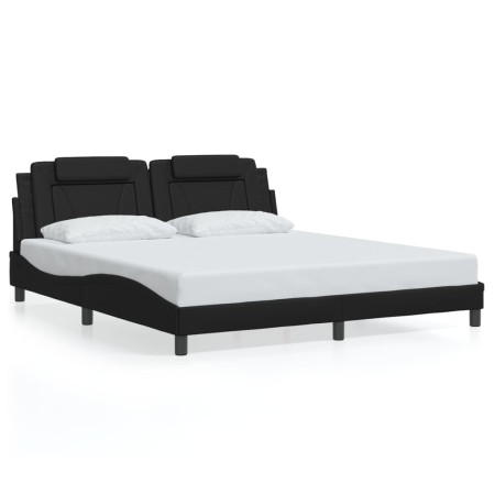 Estructura cama con luces LED cuero sintético negro 180x200 cm de , Camas y somieres - Ref: Foro24-3214036, Precio: 243,50 €,...