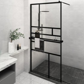 Mampara ducha con estante vidrio ESG y aluminio negro 115x195cm de , Paredes y mamparas de ducha - Ref: Foro24-3185481, Preci...