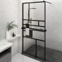 Mampara ducha con estante vidrio ESG y aluminio negro 115x195cm de , Paredes y mamparas de ducha - Ref: Foro24-3185481, Preci...