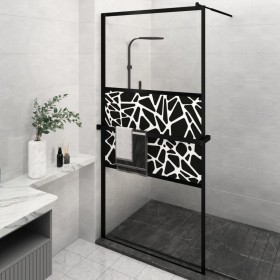Mampara ducha con estante vidrio ESG y aluminio negro 115x195cm de , Paredes y mamparas de ducha - Ref: Foro24-3185484, Preci...