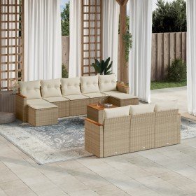 Set de sofás de jardín 11pzas con cojines ratán sintético beige en Conjuntos de jardín | Comprar online en Foru.es