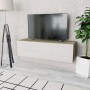 Mueble TV madera ingeniería blanco brillo y roble 120x40x34 cm en Muebles TV | Comprar online en Foru.es