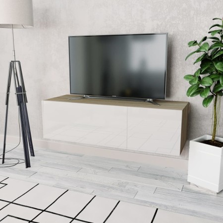 Mueble TV madera ingeniería blanco brillo y roble 120x40x34 cm en Muebles TV | Comprar online en Foru.es