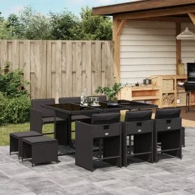 Set de comedor jardín 11 pzas con cojines ratán sintético negro de , Conjuntos de jardín - Ref: Foro24-3277914, Precio: 578,1...