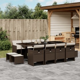Set muebles de jardín 13 pzas y cojines ratán sintético marrón de , Conjuntos de jardín - Ref: Foro24-3277748, Precio: 791,15...