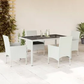 Set comedor jardín 5 pzas cojines ratán sintético vidrio blanco de , Conjuntos de jardín - Ref: Foro24-3278581, Precio: 424,0...