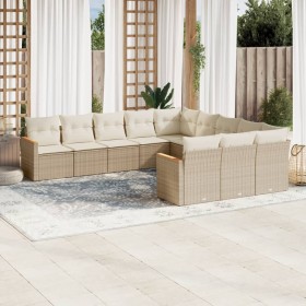 Set de sofás de jardín 11pzas con cojines ratán sintético beige en Conjuntos de jardín | Comprar online en Foru.es