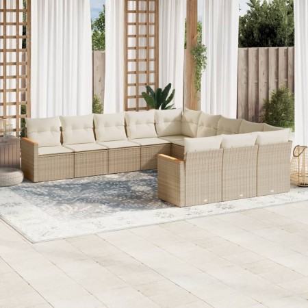 Set de sofás de jardín 11pzas con cojines ratán sintético beige en Conjuntos de jardín | Comprar online en Foru.es