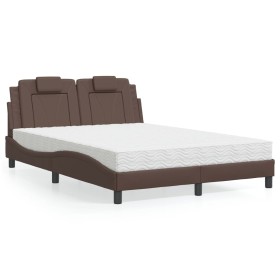 Cama con colchón cuero sintético marrón 140x200 cm de , Camas y somieres - Ref: Foro24-3208798, Precio: 426,31 €, Descuento: %