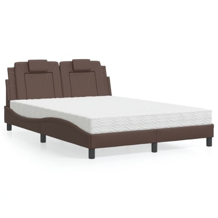 Cama con colchón cuero sintético marrón 140x200 cm de , Camas y somieres - Ref: Foro24-3208798, Precio: 426,31 €, Descuento: %