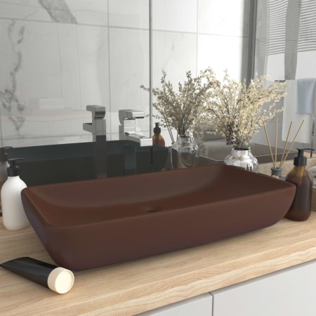 Lavabo de lujo cerámica rectangular marrón oscuro mate 71x38 cm de vidaXL, Lavabos - Ref: Foro24-146962, Precio: 82,76 €, Des...