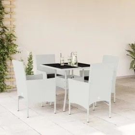 Set comedor jardín 5 pzas cojines ratán sintético vidrio blanco de , Conjuntos de jardín - Ref: Foro24-3278614, Precio: 345,0...