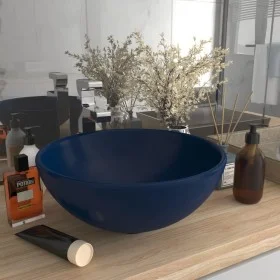 Luxury round ceramic dark blue matte washbasin 32.5x14 cm by vidaXL, Sinks - Ref: Foro24-146968, Price: 58,72 €, Discount: %
