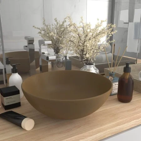 Matte Cream Ceramic Round Bathroom Sink by vidaXL, Sinks - Ref: Foro24-146985, Price: 62,86 €, Discount: %