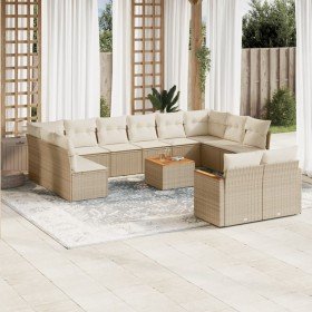Set sofás de jardín con cojines 13 pzas ratán sintético beige en Conjuntos de jardín | Comprar online en Foru.es