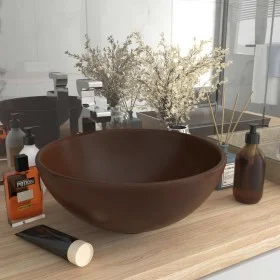 Lavabo de lujo redondo cerámica marrón oscuro mate 32,5x14 cm de vidaXL, Lavabos - Ref: Foro24-146973, Precio: 48,23 €, Descu...
