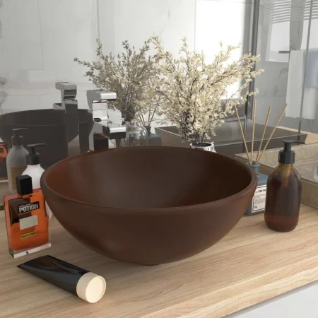 Lavabo de lujo redondo cerámica marrón oscuro mate 32,5x14 cm de vidaXL, Lavabos - Ref: Foro24-146973, Precio: 48,23 €, Descu...