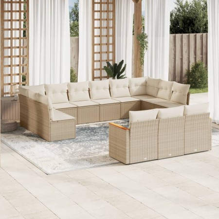 Set sofás de jardín con cojines 13 pzas ratán sintético beige en Conjuntos de jardín | Comprar online en Foru.es