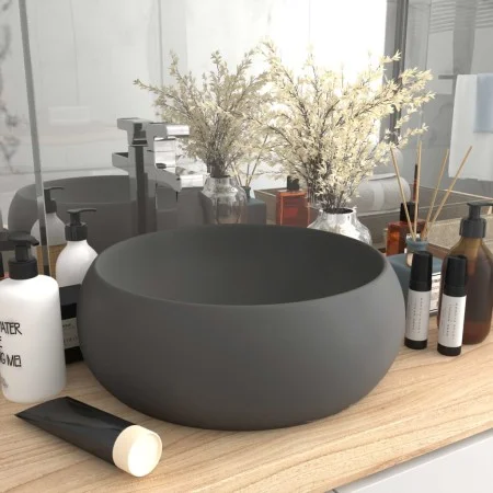 Luxuriöses rundes Keramikwaschbecken dunkelgrau matt 40x15 cm von vidaXL, Sinkt - Ref: Foro24-147005, Preis: 68,49 €, Rabatt: %