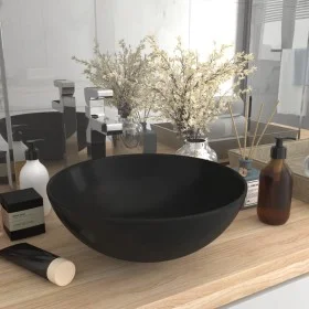 Lavabo de cuarto de baño redondo cerámica negro mate de vidaXL, Lavabos - Ref: Foro24-146986, Precio: 64,29 €, Descuento: %