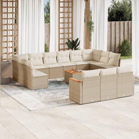 Set sofás de jardín 14 pzas con cojines ratán sintético beige en Conjuntos de jardín | Comprar online en Foru.es
