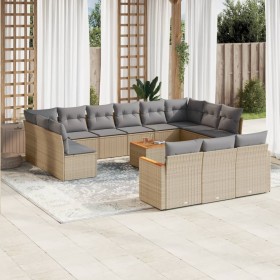 Set sofás jardín 14 pzas y cojines ratán sintético beige mezcla en Conjuntos de jardín | Comprar online en Foru.es