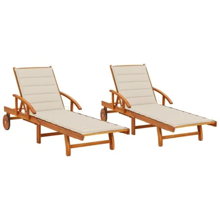 Sun loungers with cushions, 2 units, solid acacia wood by , Loungers - Ref: Foro24-3077333, Price: 462,79 €, Discount: %