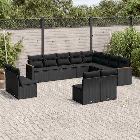 Set de sofás de jardín 12 piezas cojines ratán sintético negro en Conjuntos de jardín | Comprar online en Foru.es