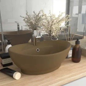 Lavabo lujoso con rebosadero cerámica crema mate 58,5x39 cm de vidaXL, Lavabos - Ref: Foro24-146941, Precio: 69,80 €, Descuen...