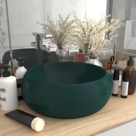 Matte dark green round ceramic luxury washbasin 40x15 cm by vidaXL, Sinks - Ref: Foro24-147003, Price: 80,77 €, Discount: %