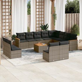 Set sofás de jardín con cojines 13 piezas ratán sintético gris en Conjuntos de jardín | Comprar online en Foru.es