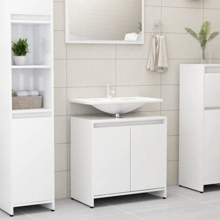 Armario de baño madera contrachapada blanco brillo 60x33x61 cm de vidaXL, Muebles de baño - Ref: Foro24-802648, Precio: 49,14...