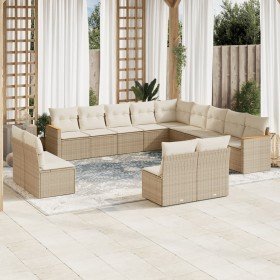 Set sofás de jardín con cojines 13 pzas ratán sintético beige en Conjuntos de jardín | Comprar online en Foru.es