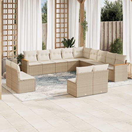 Set sofás de jardín con cojines 13 pzas ratán sintético beige en Conjuntos de jardín | Comprar online en Foru.es