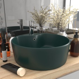 Lavabo lujo con rebosadero cerámica verde oscuro mate 36x13 cm de vidaXL, Lavabos - Ref: Foro24-147036, Precio: 60,68 €, Desc...