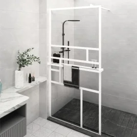 Shower screen with ESG glass shelf and white aluminum 115x195cm by , Shower walls and screens - Ref: Foro24-3185510, Price: 1...