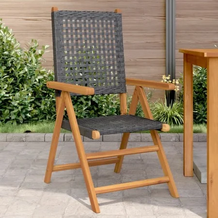 Sillas de jardín 2 uds madera maciza de acacia y ratán PE negro de , Sillas de jardín - Ref: Foro24-367651, Precio: 156,10 €,...
