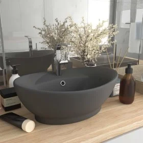 Lavabo lujoso con rebosadero cerámica gris oscuro 58,5x39 cm de vidaXL, Lavabos - Ref: Foro24-146939, Precio: 88,45 €, Descue...