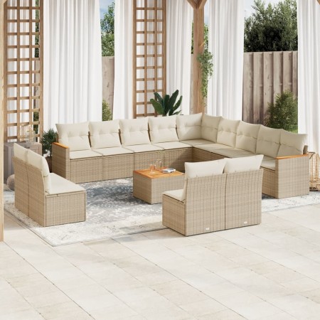 Set sofás de jardín 14 pzas con cojines ratán sintético beige en Conjuntos de jardín | Comprar online en Foru.es