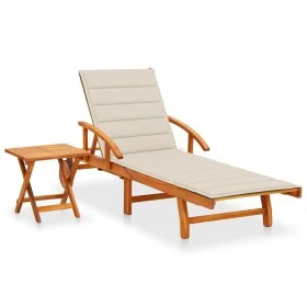 Garden sun lounger with table and cushion made of solid acacia wood. by , Loungers - Ref: Foro24-3061620, Price: 247,69 €, Di...
