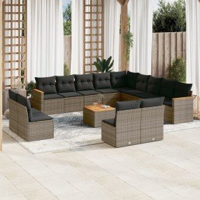Set de sofás de jardín 14 pzas con cojines ratán sintético gris en Conjuntos de jardín | Comprar online en Foru.es