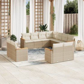Set de sofás de jardín 11pzas con cojines ratán sintético beige en Conjuntos de jardín | Comprar online en Foru.es