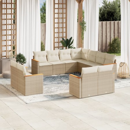 Set de sofás de jardín 11pzas con cojines ratán sintético beige en Conjuntos de jardín | Comprar online en Foru.es